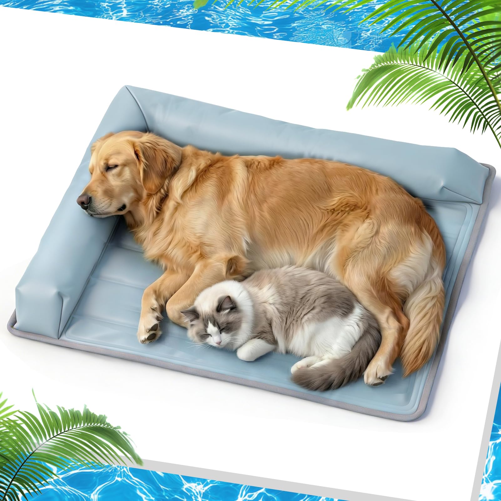 XIAPIA Manta Refrescante para Perros 99x69cm, Alfombrilla Refrescante para Perro y Gatos con Reposacabezas 7cm, Alfombra Fresca Refrigerante de Verano, Colchoneta Perros Impermeable para Casa, Coche