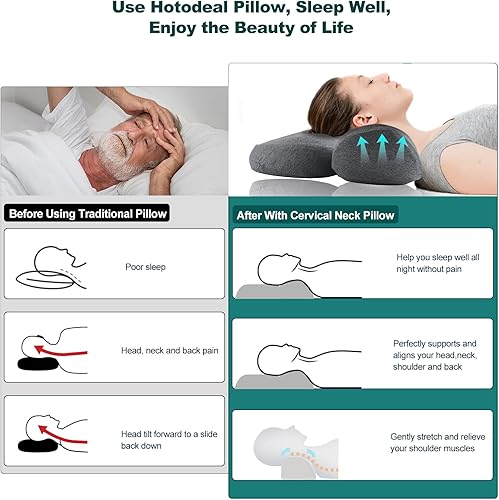 Miniatura 2 de Hotodeal Almohada cervical para el cuello, almohadas de espuma viscoelástica para aliviar el dolor de cuello, almohada cervical ajustable con tubo