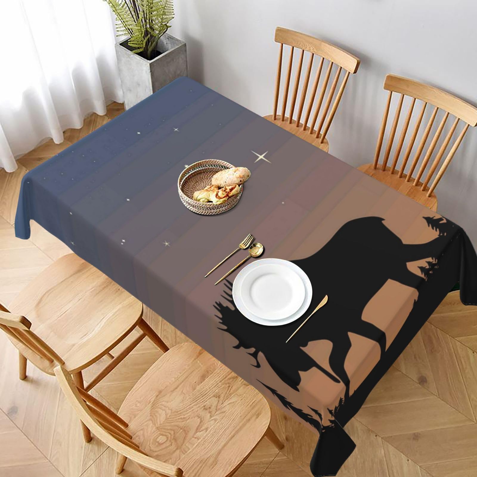 BNVSADC Moose Mountain Pine Tree Wilderness Printed Rectangle Tablecloth 228x152 CM, Water Resistant Polyester Table Cloth Decorative Fabric Table Covers for Kitchen Dining Table Parties Camping