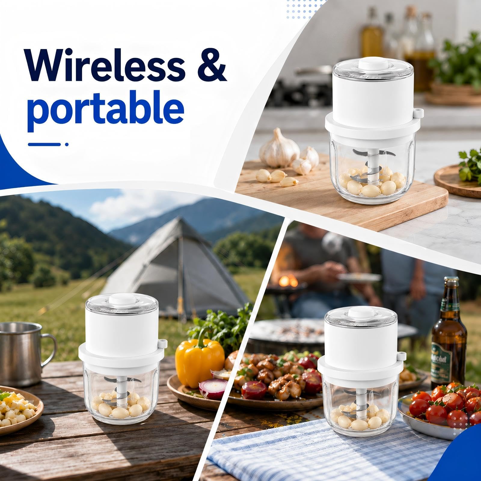 Tritatutto elettrico, mini robot da cucina da 350 ml, ciotola in vetro spesso, tritatutto portatile con 6 lame in acciaio inox, tritacarne cipolle per aglio, peperoncino, zenzero, noci