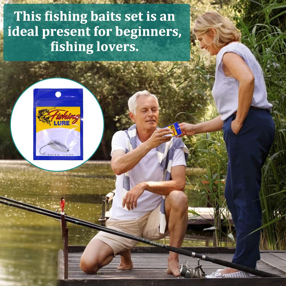 Kit señuelos Pesca, Treple Hooks Minnow Señuelos de hojalata con Lentejuelas Señuelos Falsos simulados para truchas de bajo de Agua Salada de Agua Dulce (4 Piezas)