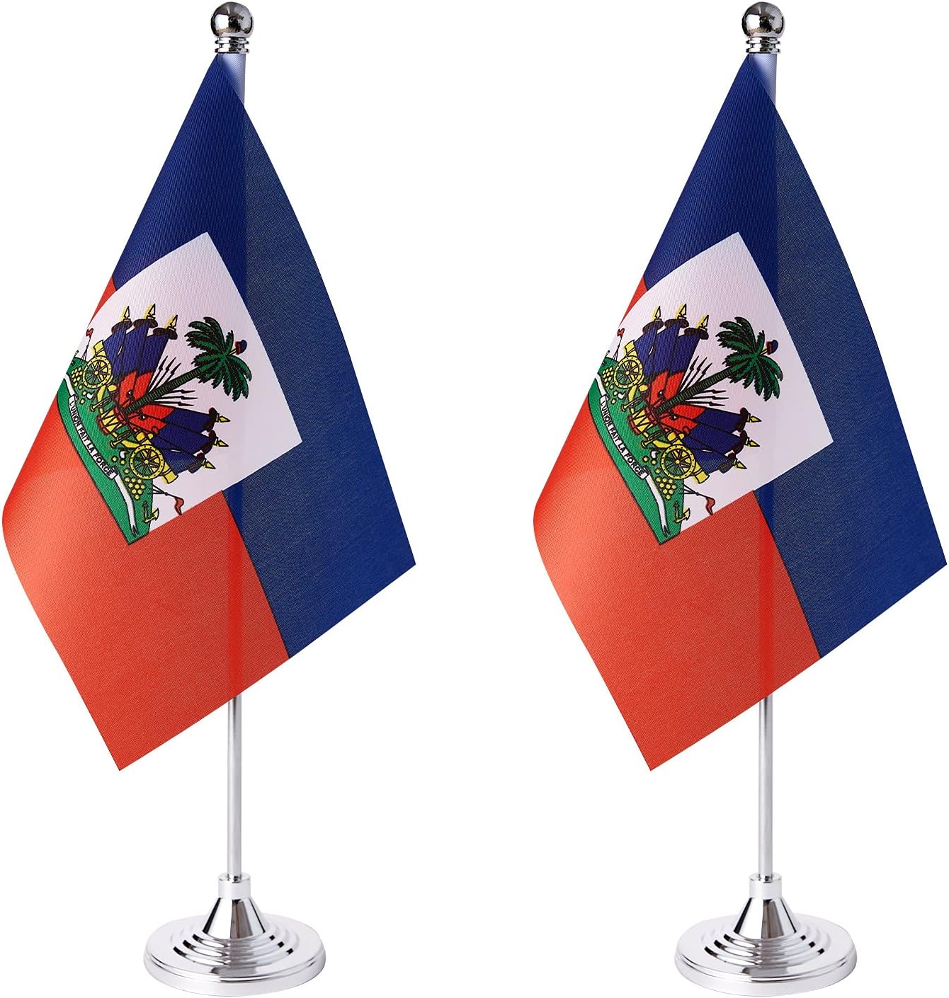 2-Pack Haiti Flag Mini Table Flags With Stand - Small Desk Flags For International Events & Decor - View #4