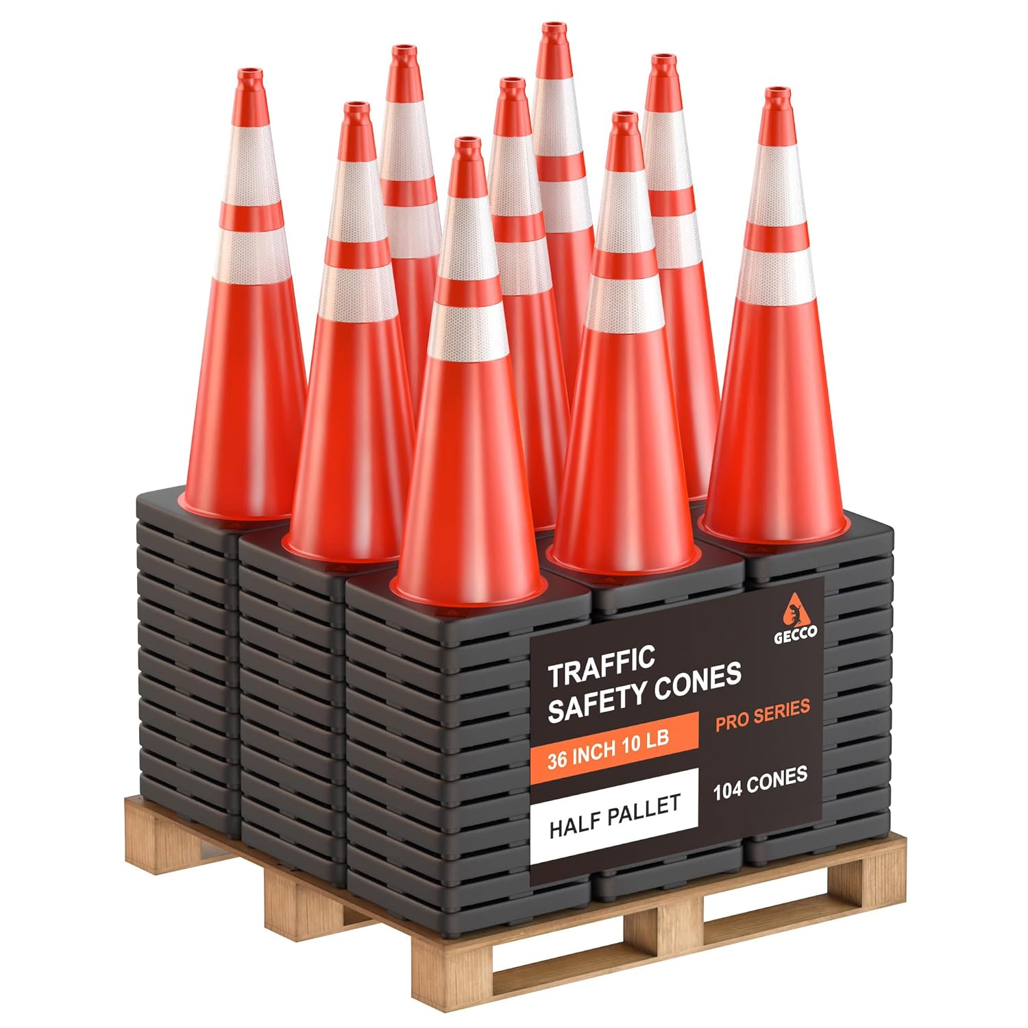 GECCO ™ (8 Pack) 36 Inch 10 Lb Heavy Tall Orange Traffic Cones Set | Large Safety Cones, Orange Cones, Parking Cones, Construction Cones, Road Cones | PVC Plastic & Black Base - [PRO Series]