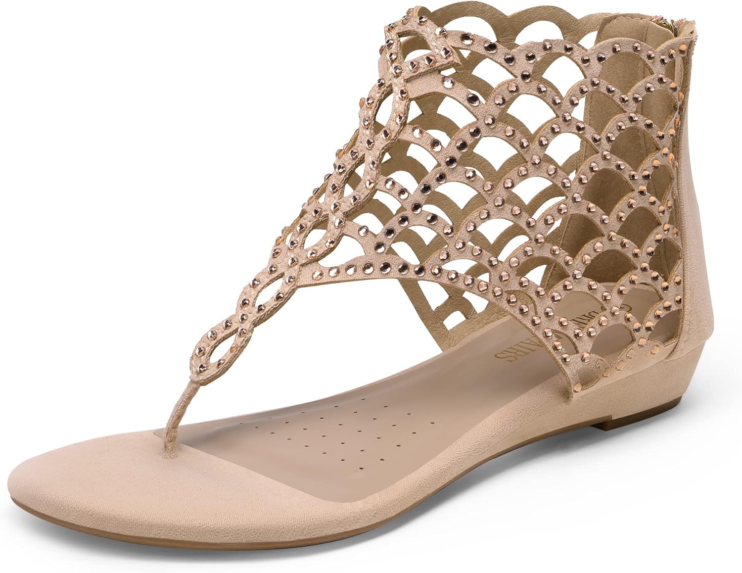 DREAM PAIRS Women's Jewel Rhinestones Design Ankle High Flat Sandals