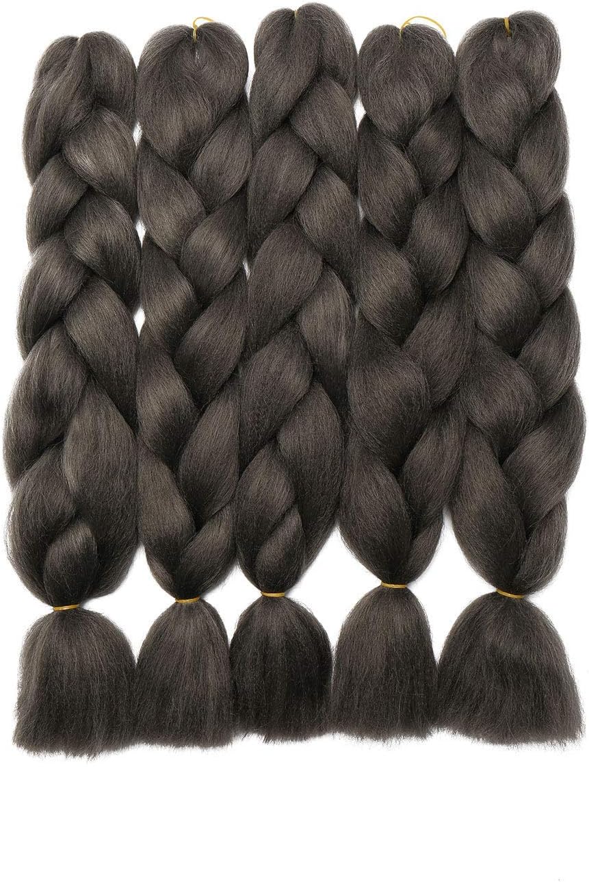 色三つ編みの髪アフロ編み髪エクステンション24インチ4トーン女性用ツイストかぎ針編み三つ編み5束ダークグレー ビューティー 色三つ編みの髪アフロ編み髪エクステンション24インチ4トーン女性用ツイストかぎ針編み三つ編み5束ダークグレー ビューティー