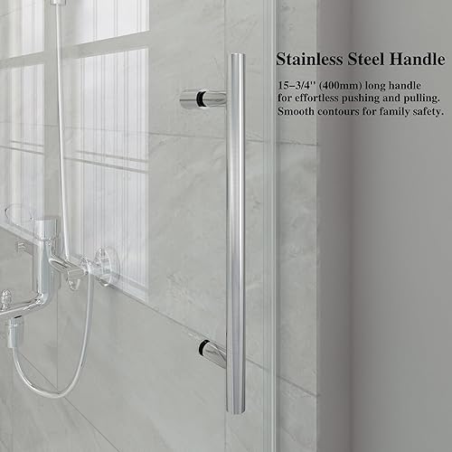 Miniatura 7 de Puertas de ducha sin marco de 56-60 pulgadas de ancho x 76 pulgadas de alto de ancho ajustable, deslizante, de 38 pulgadas (0.394 in), vidrio