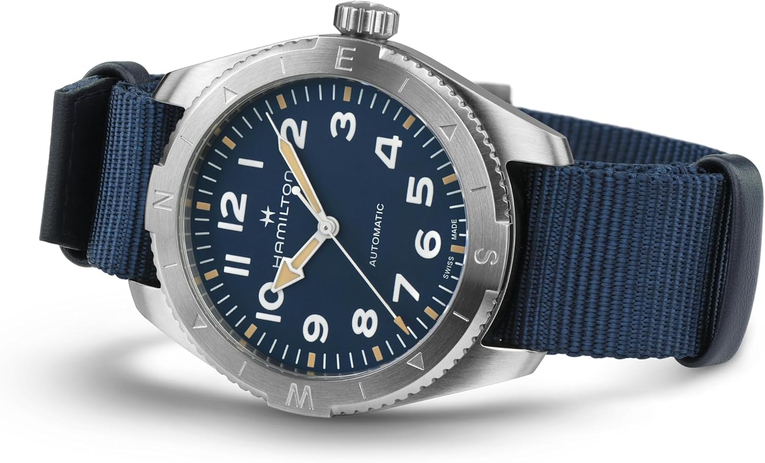 Hamilton Khaki Field Expedition Automatic Men's Watch, 41mm Stainless Steel Case, Swiss Made, Blue Dial Analog Wrist Watch for Men, 100m Waterproof, Sapphire Crystal, 3-Hand Movement, Textile Strap