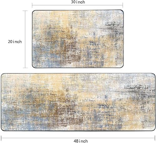 Vista 25 de TOMWISH - Tapetes de cocina para piso, color turquesa, gris, abstracto, pintura artística, 17 x 48 + 17 x 24 pulgadas, juego de alfombras de cocina