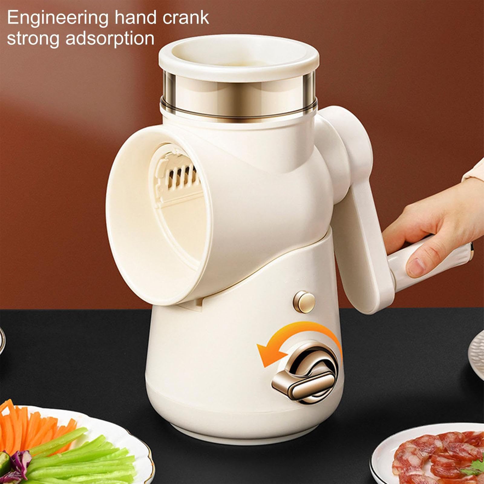 Rallador giratorio con base de succión, cortador de verduras multifuncional, 6 cuchillas intercambiables de acero inoxidable, fácil de limpiar para verduras y frutas