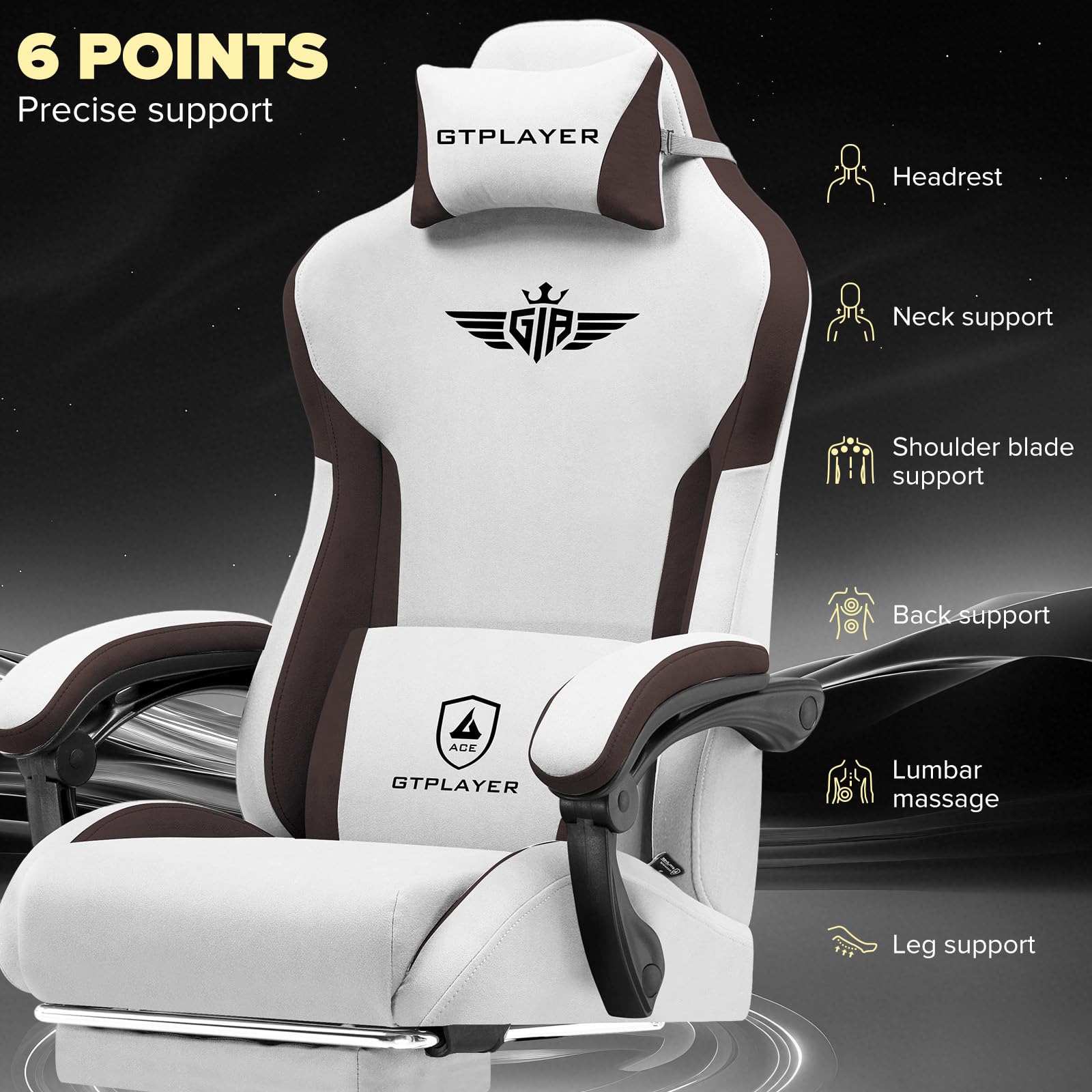 GTPLAYER Sedia da gaming, ergonomica, in Tessuto tecnico, con supporto lombare, sedia PC con schienale allargato, portata fino a 150 kg, marrone