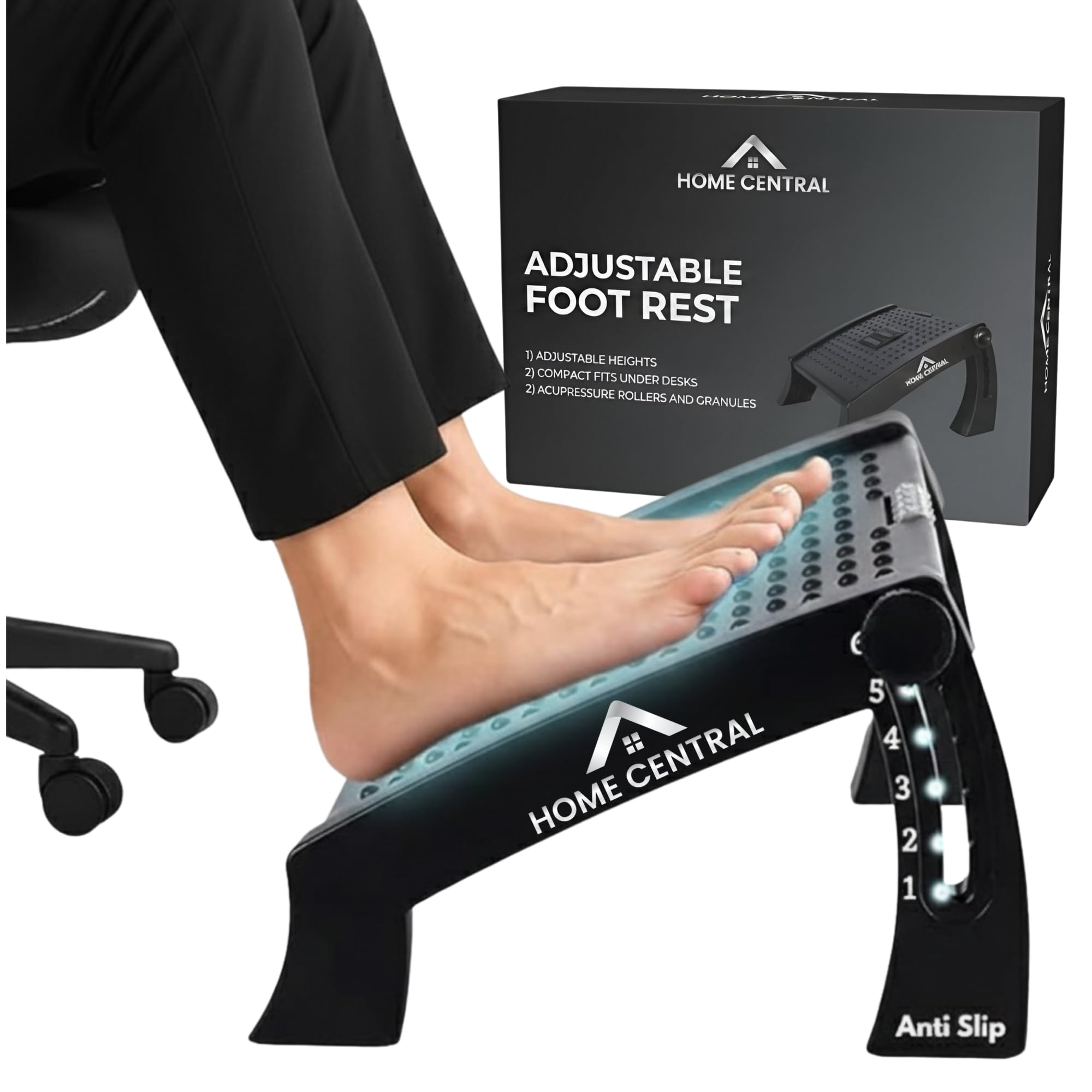 HOMECENTRAL Under Desk Foot Rest for Office Chair, Adjustable Footrest with Massage Surface, Comfortable Leg Rest with 6 Heights for Desk Work and Long Sitting Hours, Foot Stool for Home Table Sofa Chairs-image-20