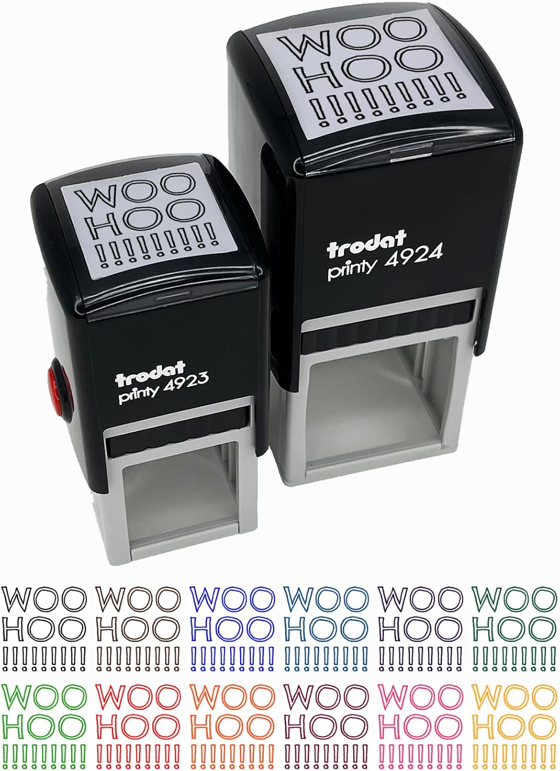 Woo Hoo Outline Fun Text Self-Inking Rubber Stamp Ink Stamper - 1-1/2 Inch Large - Red Ink