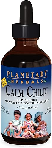 Planetary Herbals Calm Child Jarabe de hierbas  Incluye calmante Botanicals manzanilla, bálsamo de limón, hierba gatera y más  4 onzas