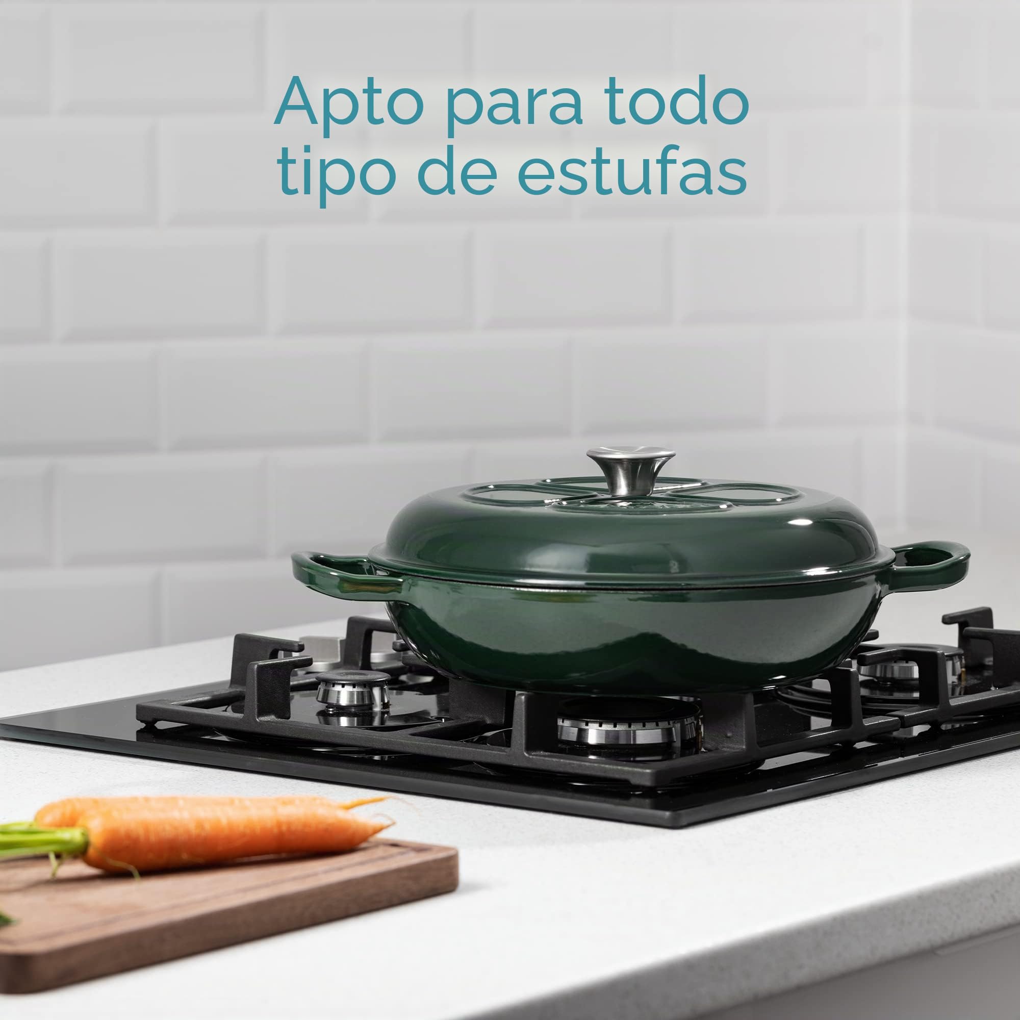 Navaris Cacerola de Hierro Fundido con Tapa - Cazuela de 3,5 l con Asas para cocinar en Horno Plancha Cocina de inducción - Cocotte Ovalada - Verde