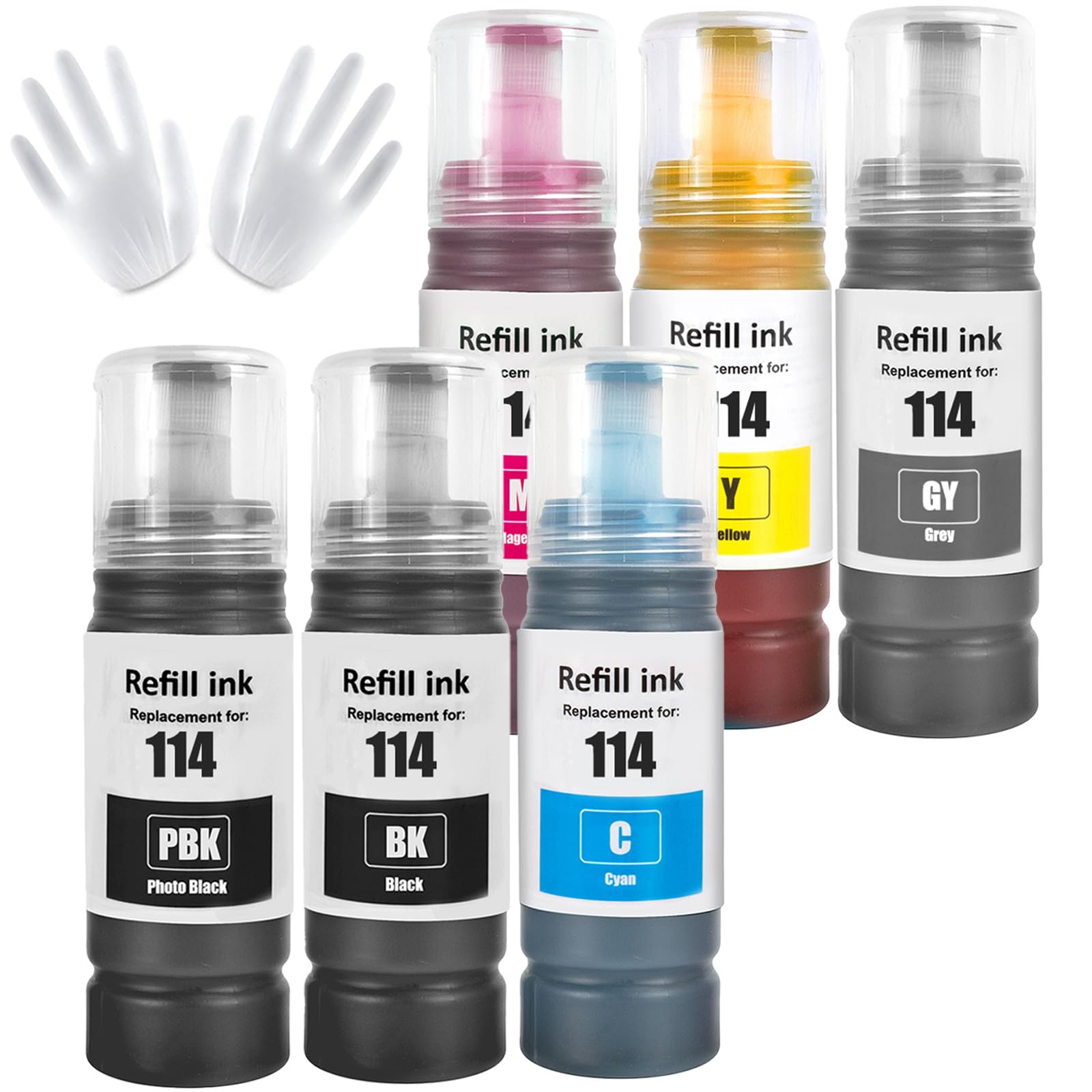 114 Inchiostro Compatibile per Epson EcoTank ET-8550 ET-8500 Stampante 6 Colori Multipla (BK/PBK/C/M/Y/GY)
