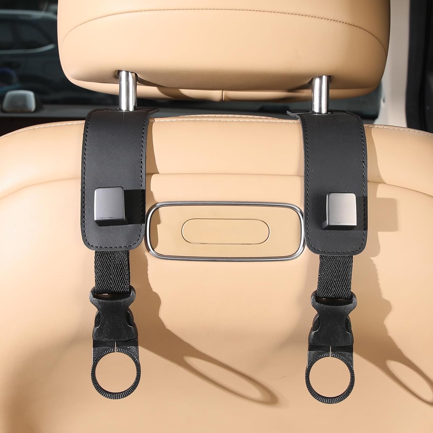 yicheyiyou Premium Faux Leather Metal Headrest Hooks 2-Pack Purse Hanger