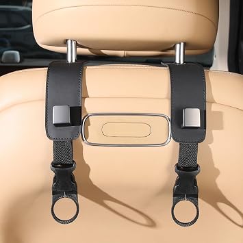 Faux Leather Metal Headrest Hooks 2-Pack, Heavy-Duty Purse Hook 22lbs