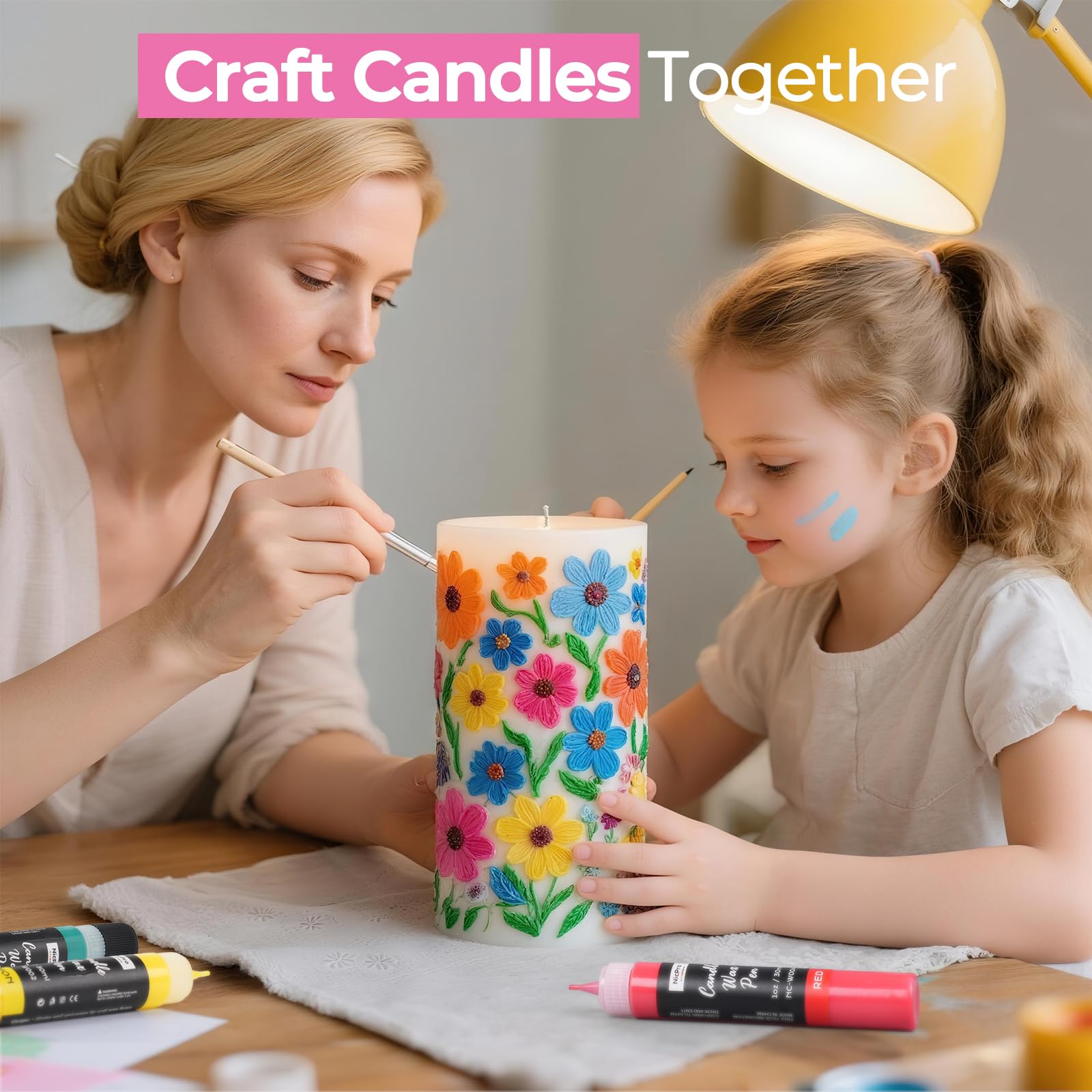 Nicpro Candle Wax Pen, 12 Colors 3D Candle Paint Include Glitter Silver Gold, Non-Toxic Candle Making & Painting Kit, Vibrant Colors Wax Paint for Crafts DIY Birthday Holidays Wedding Party 1-oz(30ml)