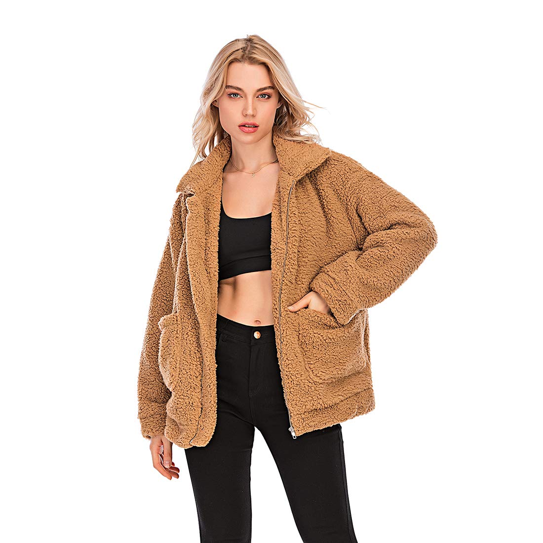 Jackets for Women,Casual Fleece Fuzzy Faux Shearling Warm Winter Oversized Outwear Jackets Shaggy Coat