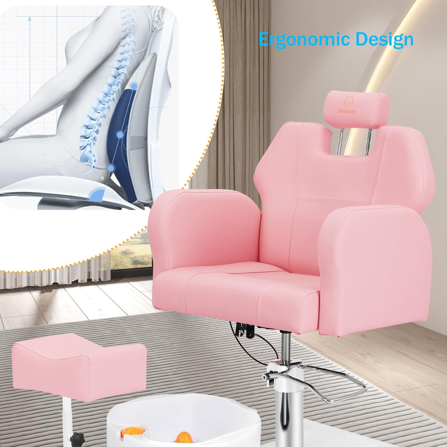 No Plumbing Pedicure Station,Height Adjustable Hydraulic Pedicure Chair for Nail Tech,Reclining Manicure Chair with Adjustable Headrest&Massage Basin,Foot Spa Chair for Spa,Home,Salon