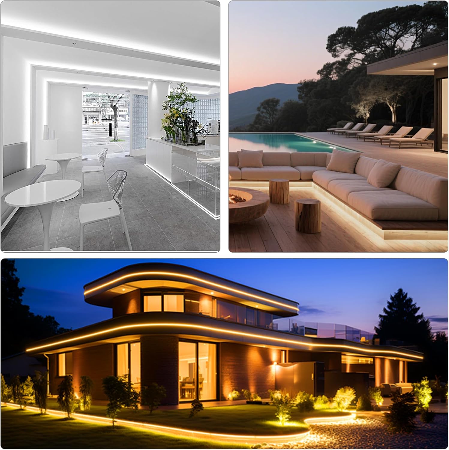 110V COB LED Strip Lights, 65.6ft Natural White IP67 Waterproof Super Bright Dimmable LED Tape Cuttable Flexible Neon Rope Light for Outdoor Home Office DIY Lighting Projects