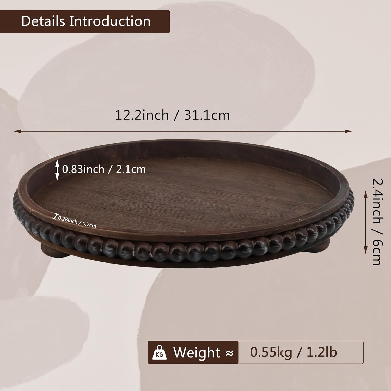 Wooden Serving Tray: 12in Brown Round Wood Butler Decorative Tray Candle Holder Trays Centerpiece Farmhouse Ottoman Tray for Decor Countertop Home Decor Accessories for Coffee Table