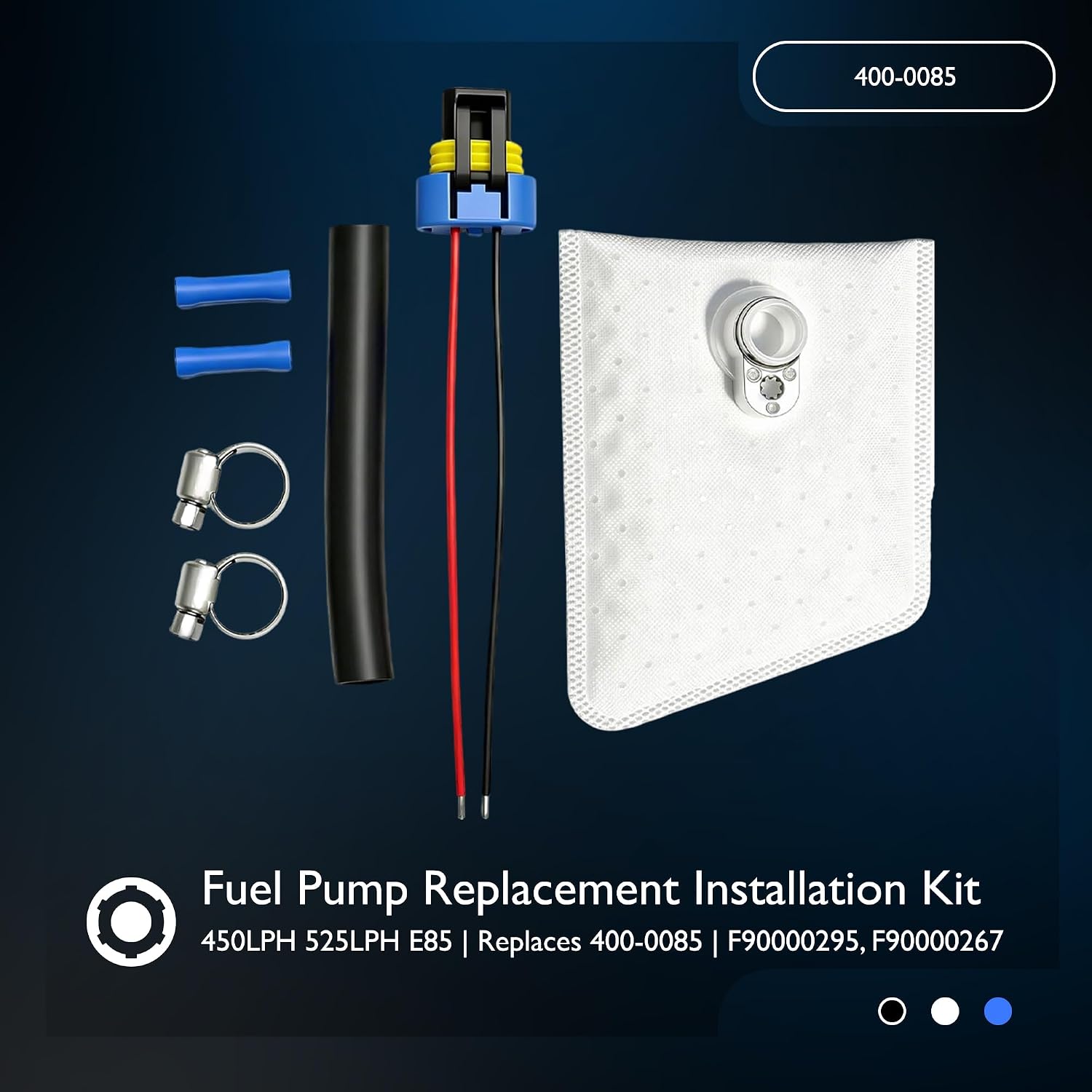 HiSport Fuel Pump Replacement Installation Kit Compatible with F90000267 F90000274 F90000285 Replaces 400-0085, Includes Strainer/Filter, Fuel Hose, Pigtail Wire Harness, Clamps Connector