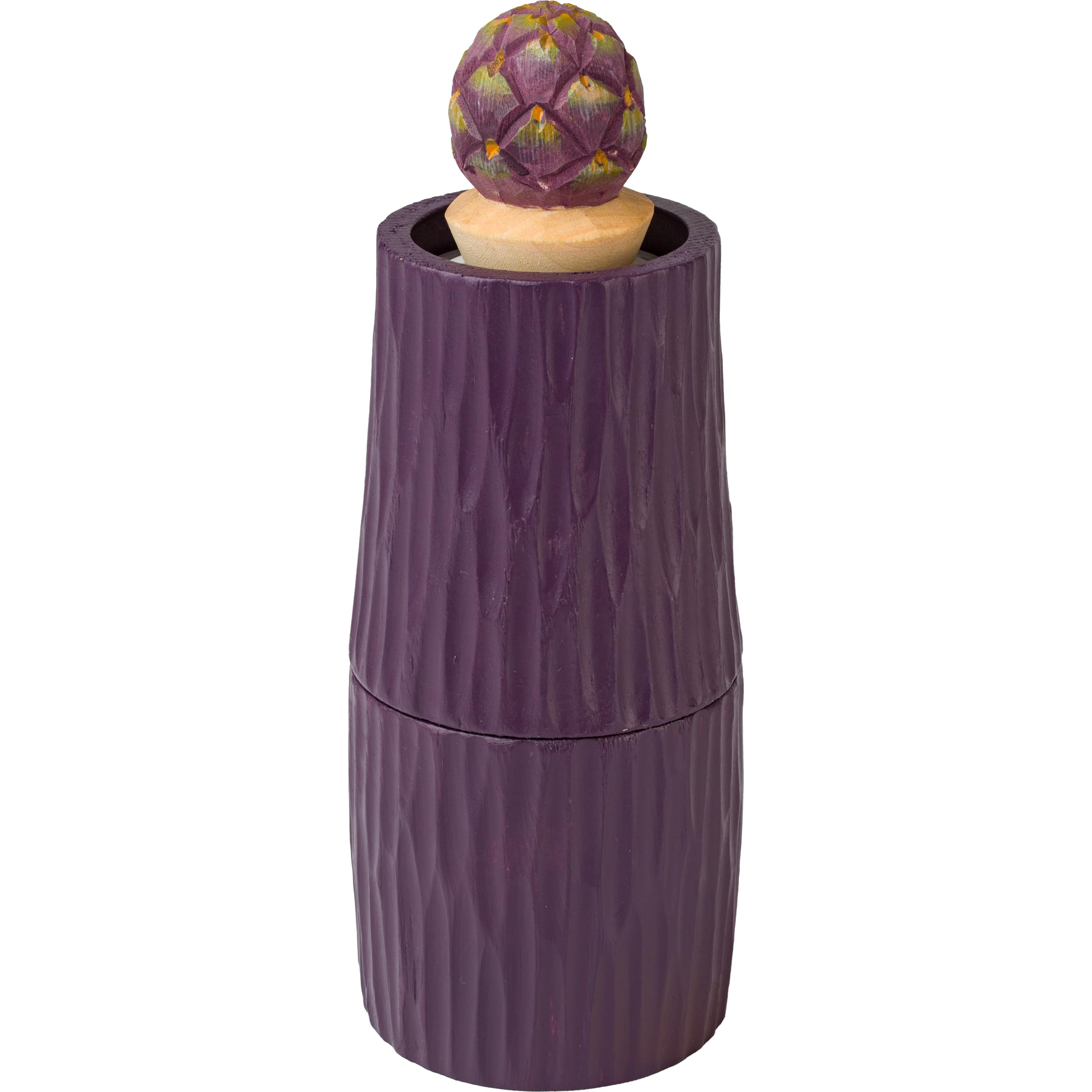 Wildlife Garden Salt & Pepper Mill Artichoke Purple (WG5015) - Chip-Carved Wooden Mill with Hand-Carved top