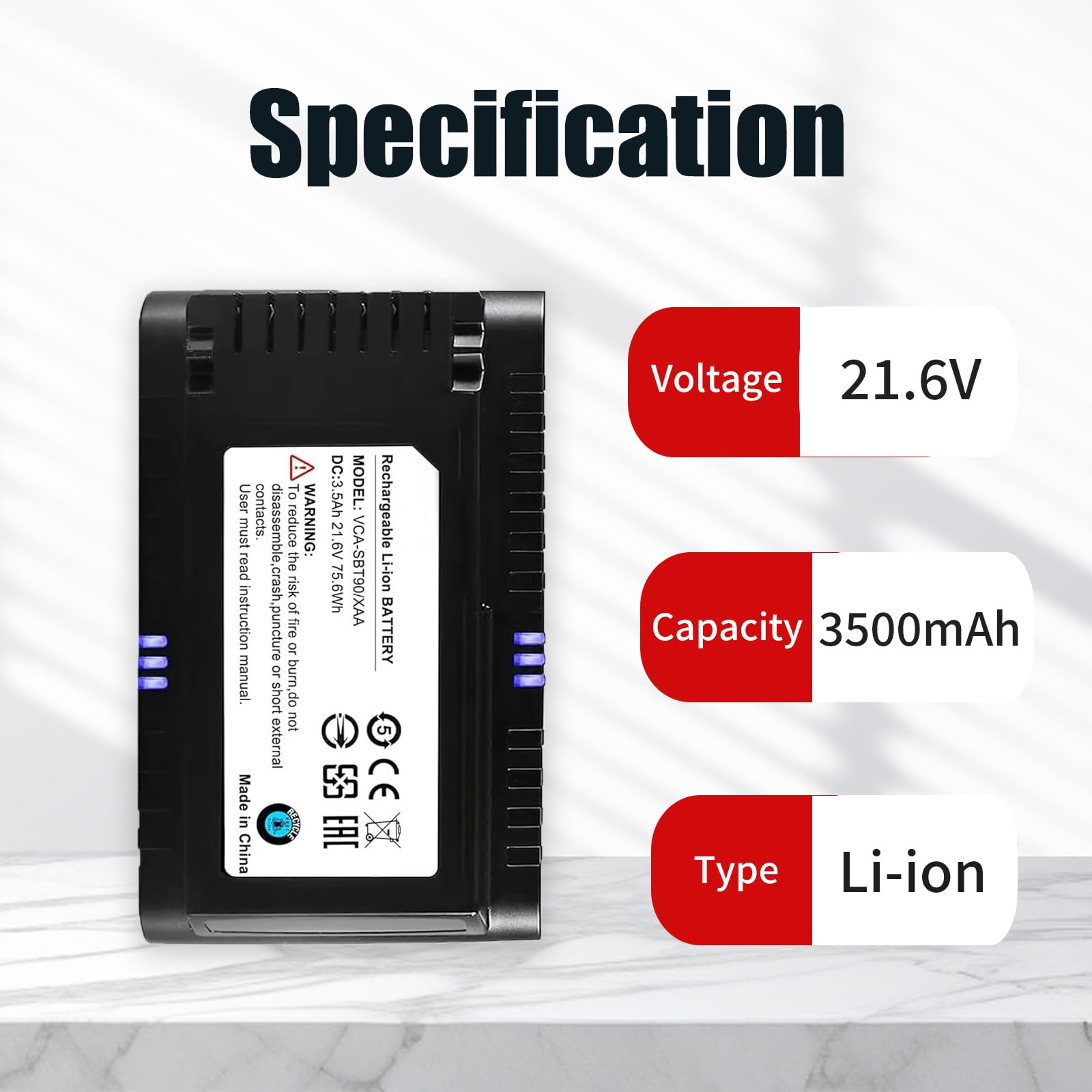 Bateria 3500 mAh Jet90 kompatybilna z Samsung Jet90 90+, Jet 60, Jet 70 75 75+, pasuje do bezprzewodowych odkurzaczy VS20R9046T3/AA, VS20T7536T5/AA, VCA-SBT90/XAA