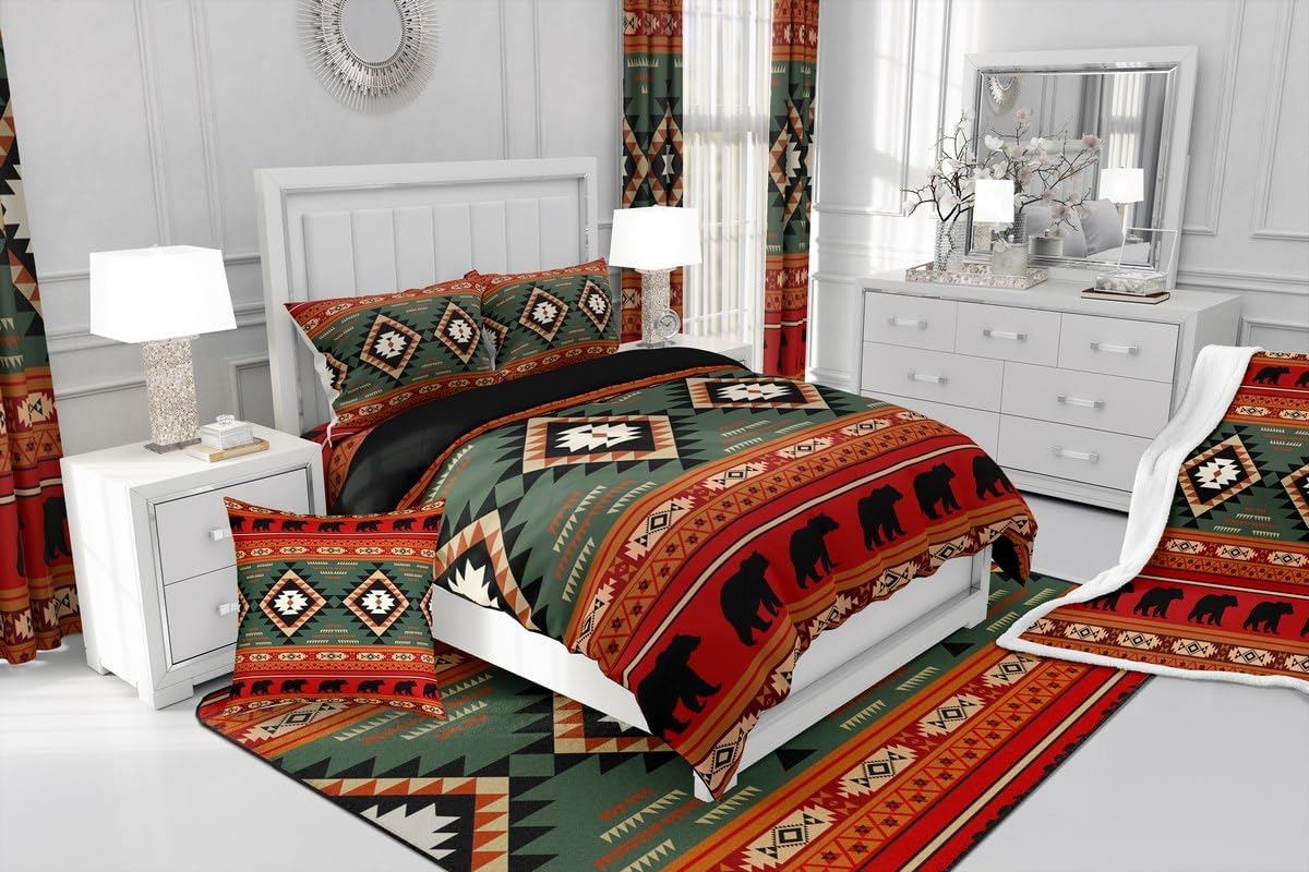 jejeloiu Boys Girls Western Bear Fleece Sherpa Throw Blanket Rustic Cabin Plush Fuzzy Blanket for Bed Sofa Couch Kids Boho Tribal Ethnic Bohemian Teens Bedroom Decor Baby 30"x40"