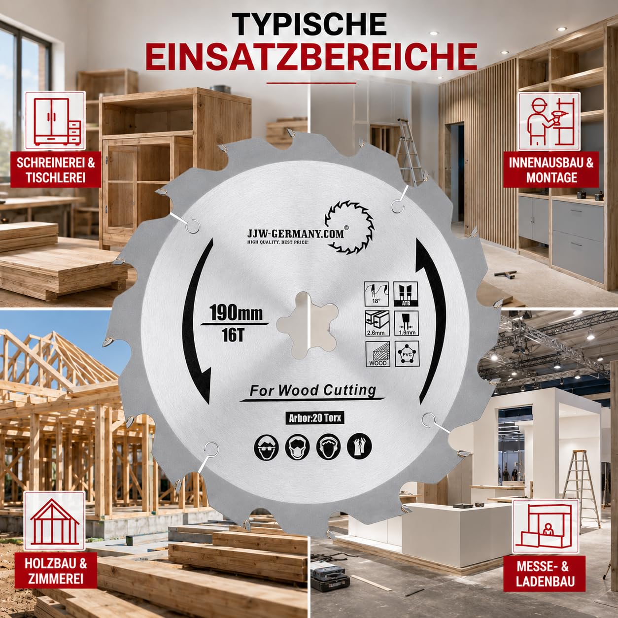 jjw de Alemania HM – Hoja de sierra circular Hanna 190 x 2,6 x 20 Torx Z = 16 WZ para Festo Festool Precisio CS 50, 1 pieza, 4250980691330