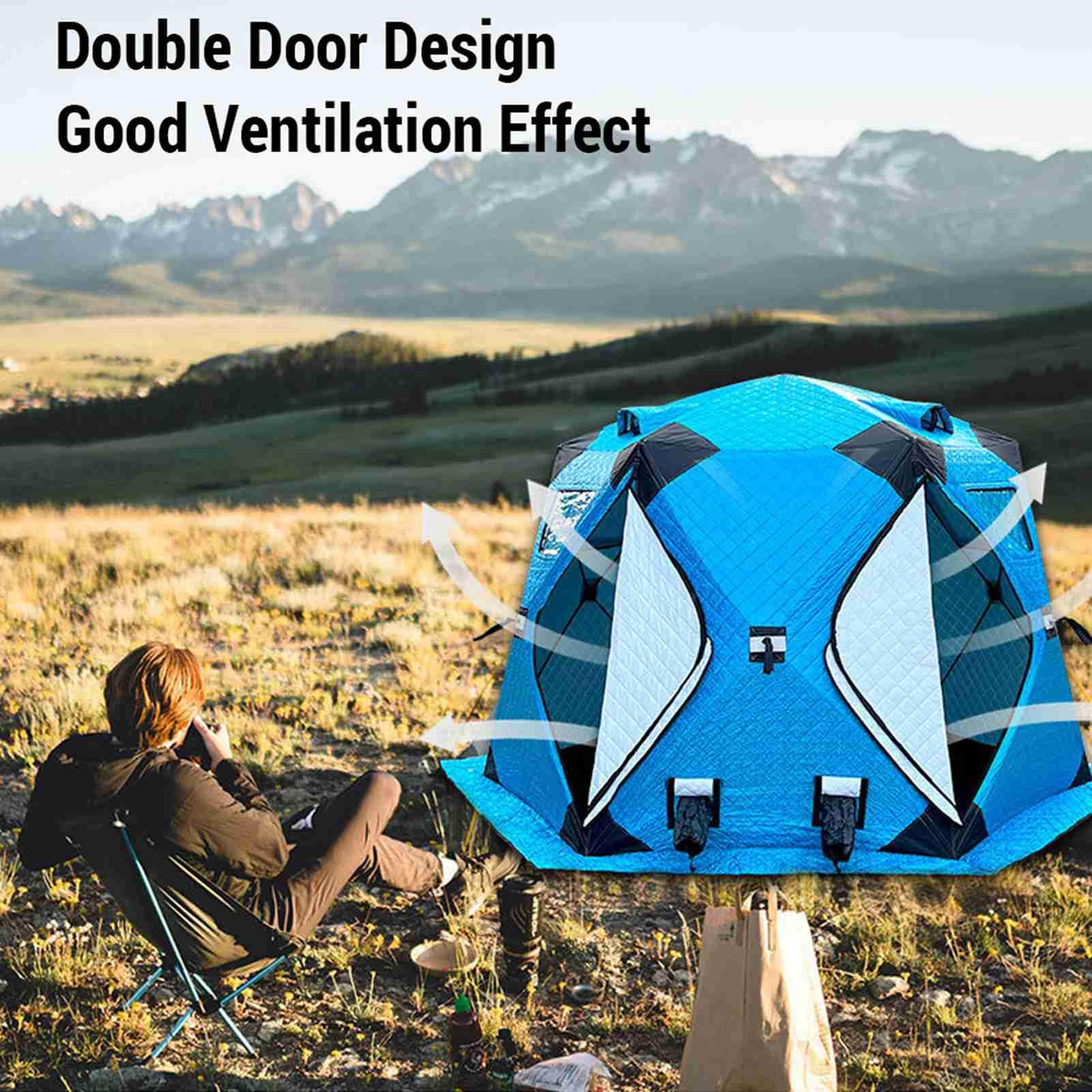 Tente de pêche sur glace design squelette épais double porte double trous de ventilation