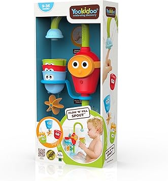 Yookidoo Toddler Bath Toy - Flow N Fill Spout - Three Stackable Play Cups and Water Spray Spout For Kids Bathtime Fun