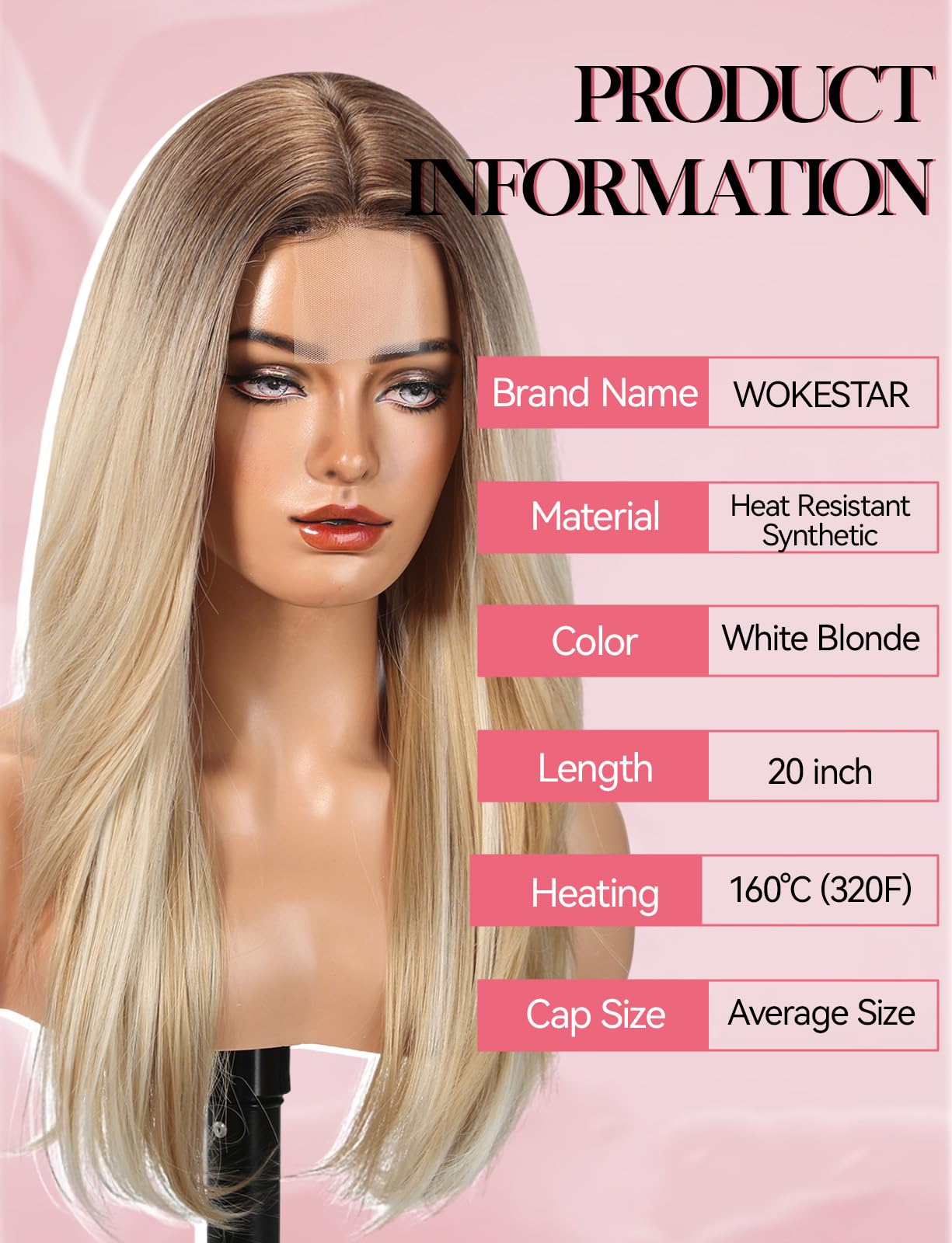 WOKESTAR Long Wigs for Women Middle Part Bob Style Heat Resistant Fibre Synthetic Heat Resistant Wigs White Blonde Color - Image 3