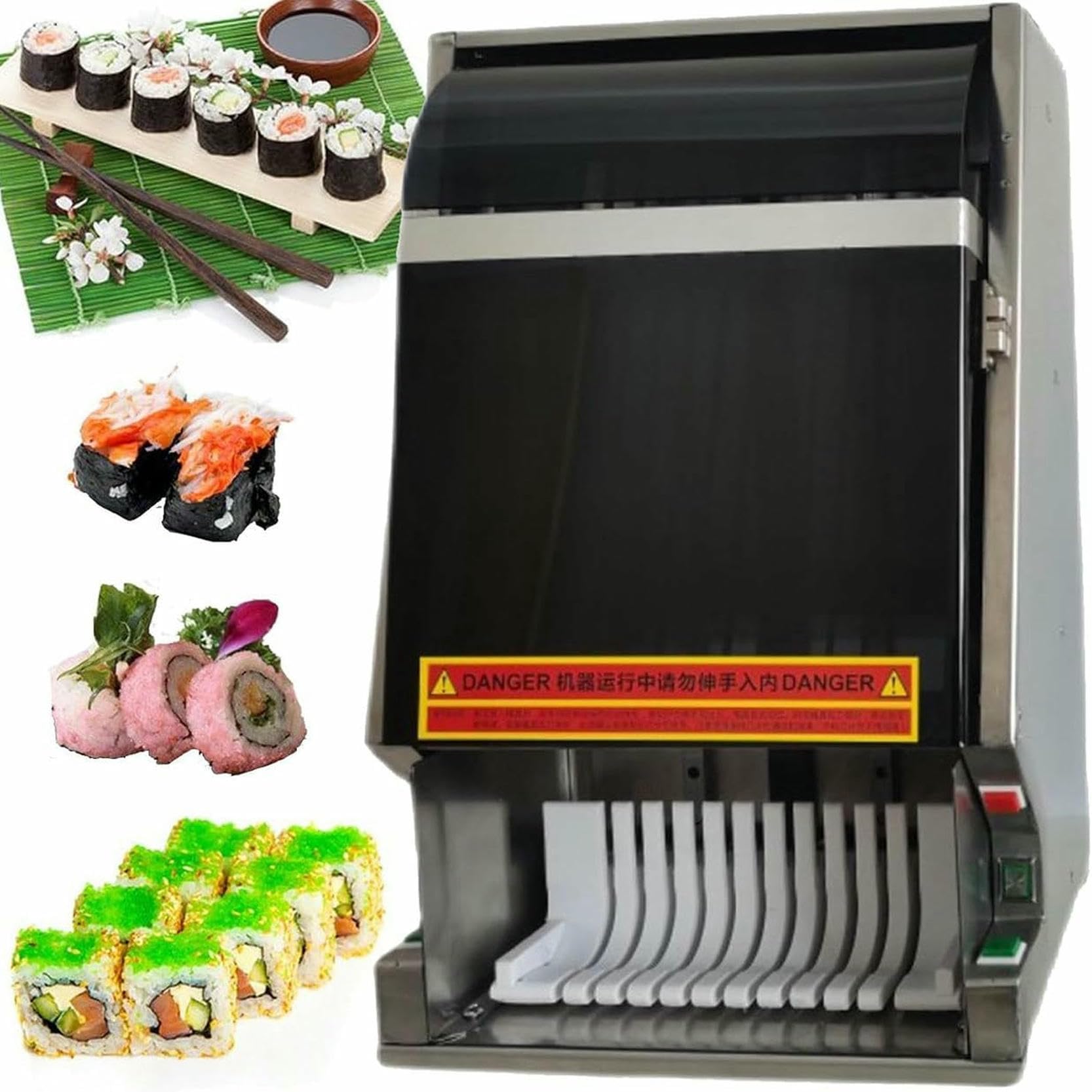 Máquina Automática para Hacer Sushi, Cortadora De Sushi Comercial con Cuchilla Desmontable De Acero Inoxidable, Capacidad De Corte De 8, 10 O 12 Piezas, para Enrollar Sus(12 Rebanadas)