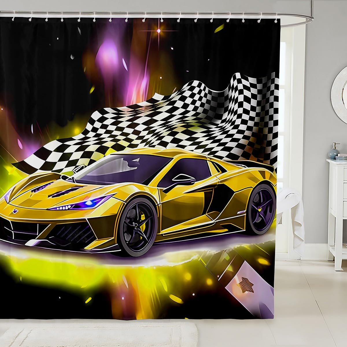 Rennwagen Duschvorhang 180x180cm - Sport Auto Design Wasserdicht Für Kinder