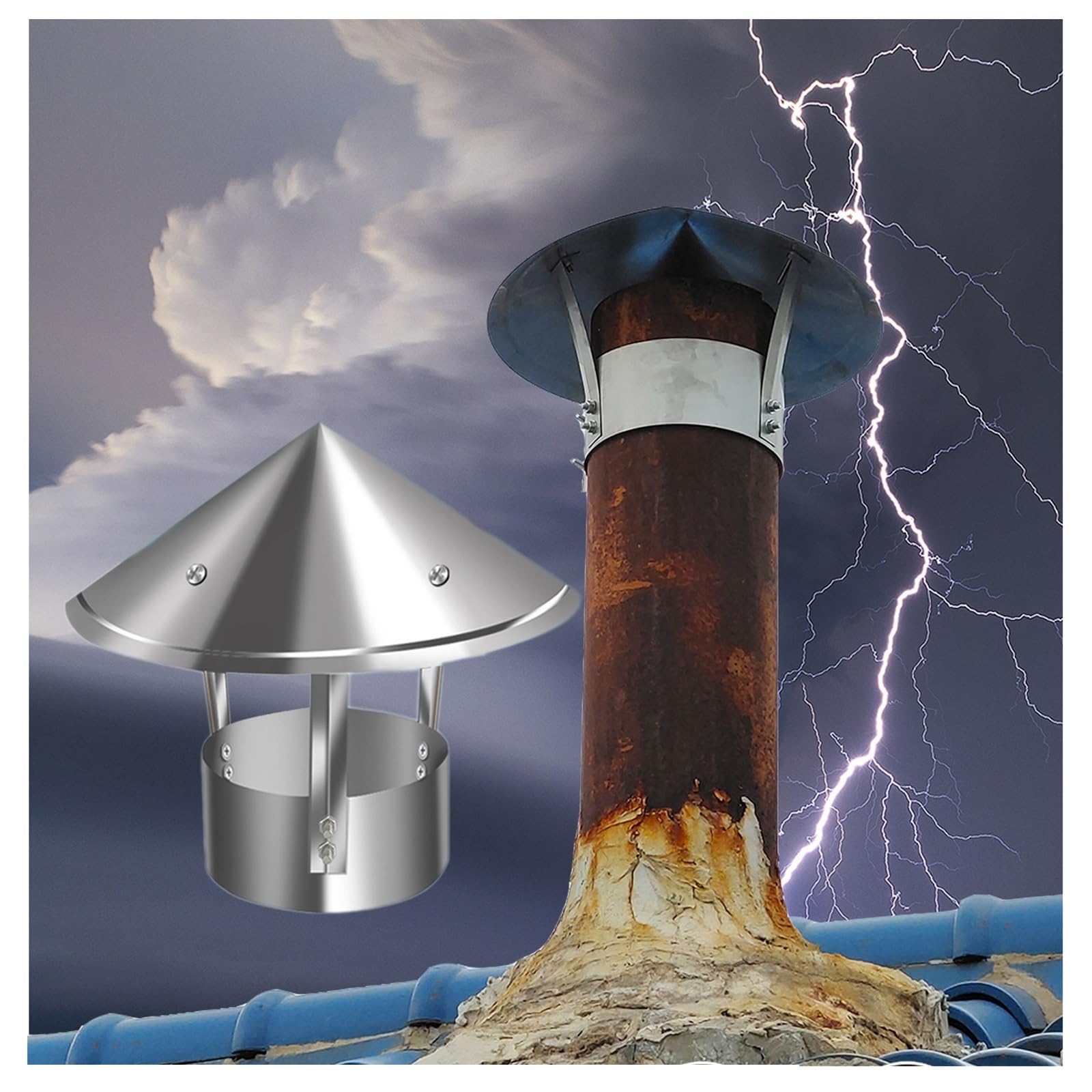 Pipe rain cover,roof fairing,chimney rain cap,Galvanized rain cap,cone top chimney cap,round roof chimney cap,Roof round ventilation rainproof cap,vent cover,customizable ( Size : D9cm*25cm/3.54in*9.8