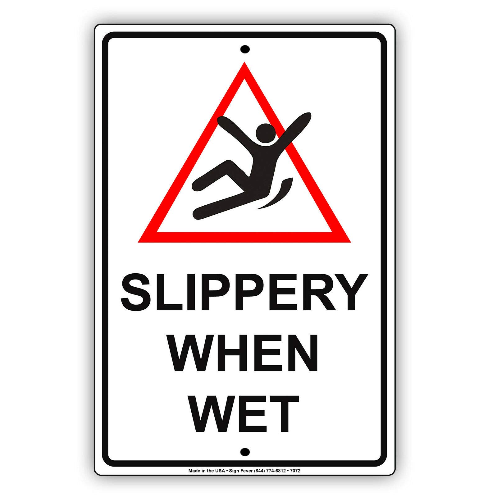 General Slip Hazard Metal Tin Sign, Caution Surface Slippery When Wet Indoor Outdoor Wall Decor, 12x8 Inches Aluminum