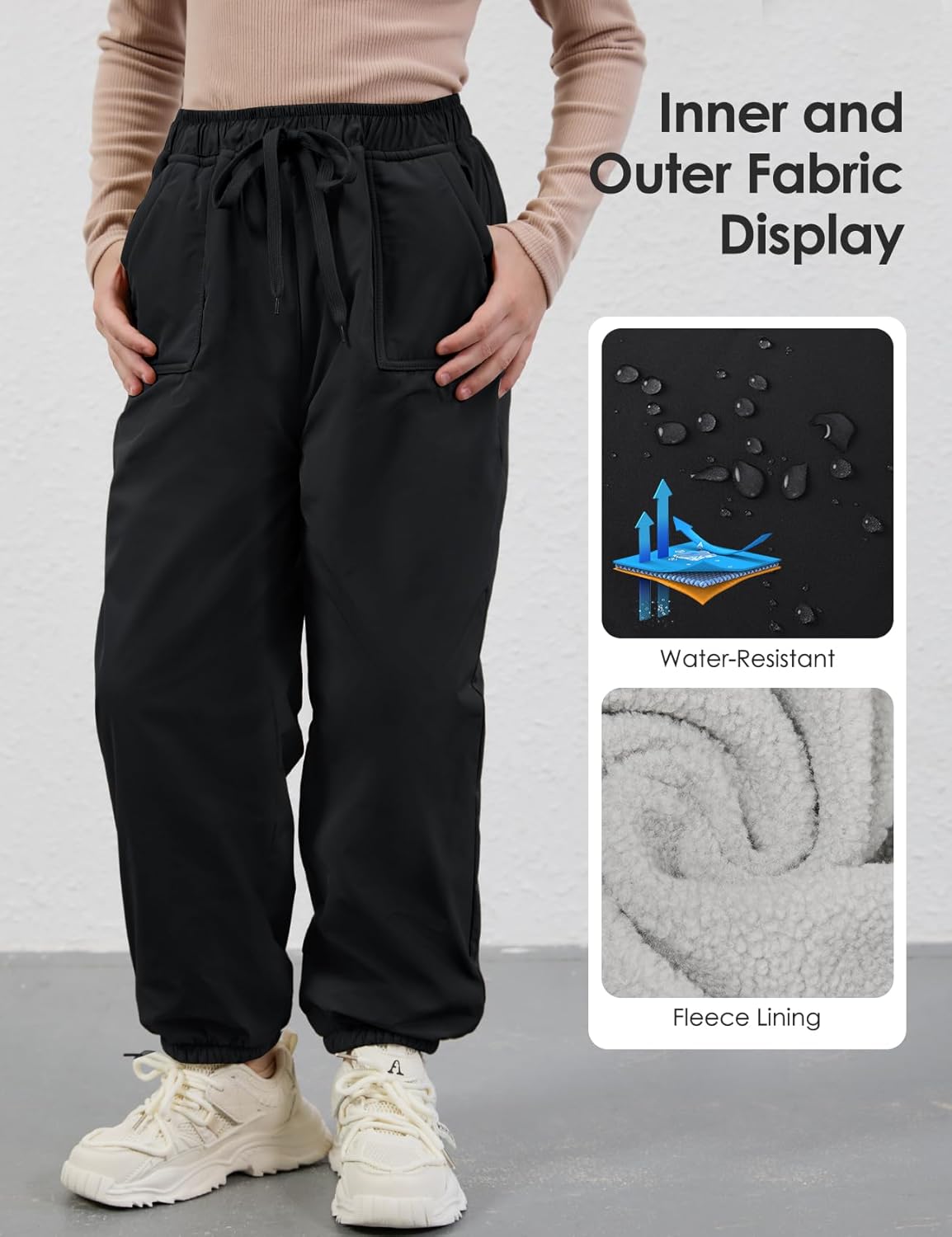 Gihuo Kids Snow Pants Fleece Lined Waterproof Rain Ski Hiking Pants for Toddlers Boys Girls