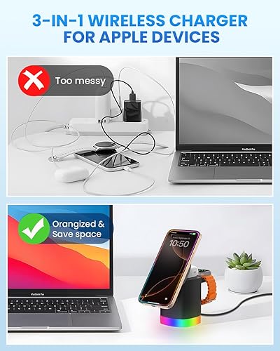 Miniatura 3 de Cargador inalámbrico para estación de carga Mag-Safe JoyGeek 3 en 1, soporte de viaje magnético para iPhone 16, 15, 14, 13, 12 Pro Max Plus, Apple