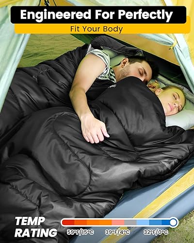 Miniatura 4 de Sportneer - Saco de dormir doble para adultos, saco de dormir para 2 personas con 2 almohadas para verano, clima cálido, para adultos, para dos