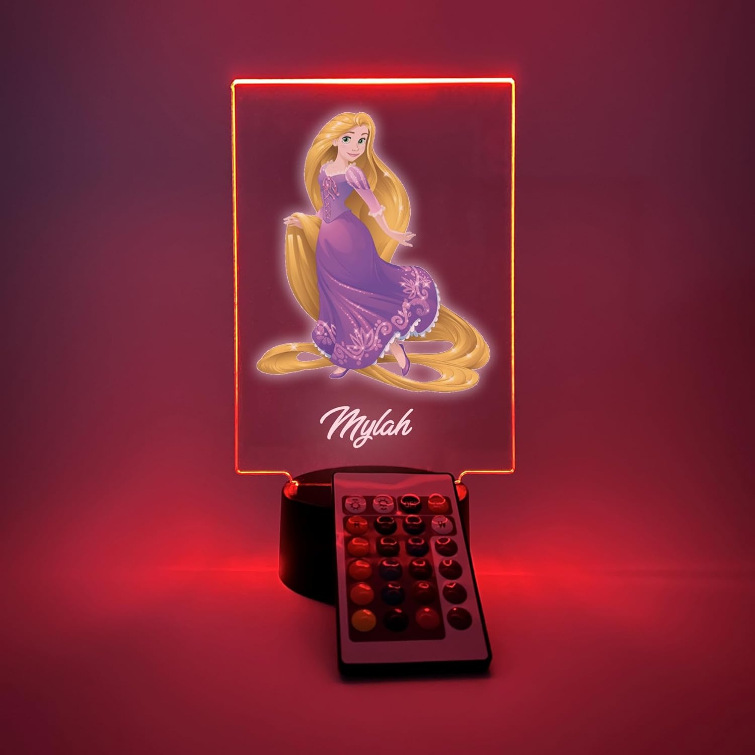 Princess Rapunzel LED Night Light Up Desk Table Lamp Stand Themed Personalized Free Engraved Home Girls Room Decor, 16 Bright Color Options, with Remote