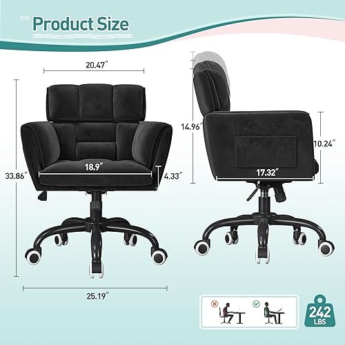 Miniatura 2 de Silla de oficina en casa con ruedas, material suave al tacto, moderna y bonita silla de tocador con respaldo, altura ajustable, cómodas sillas de