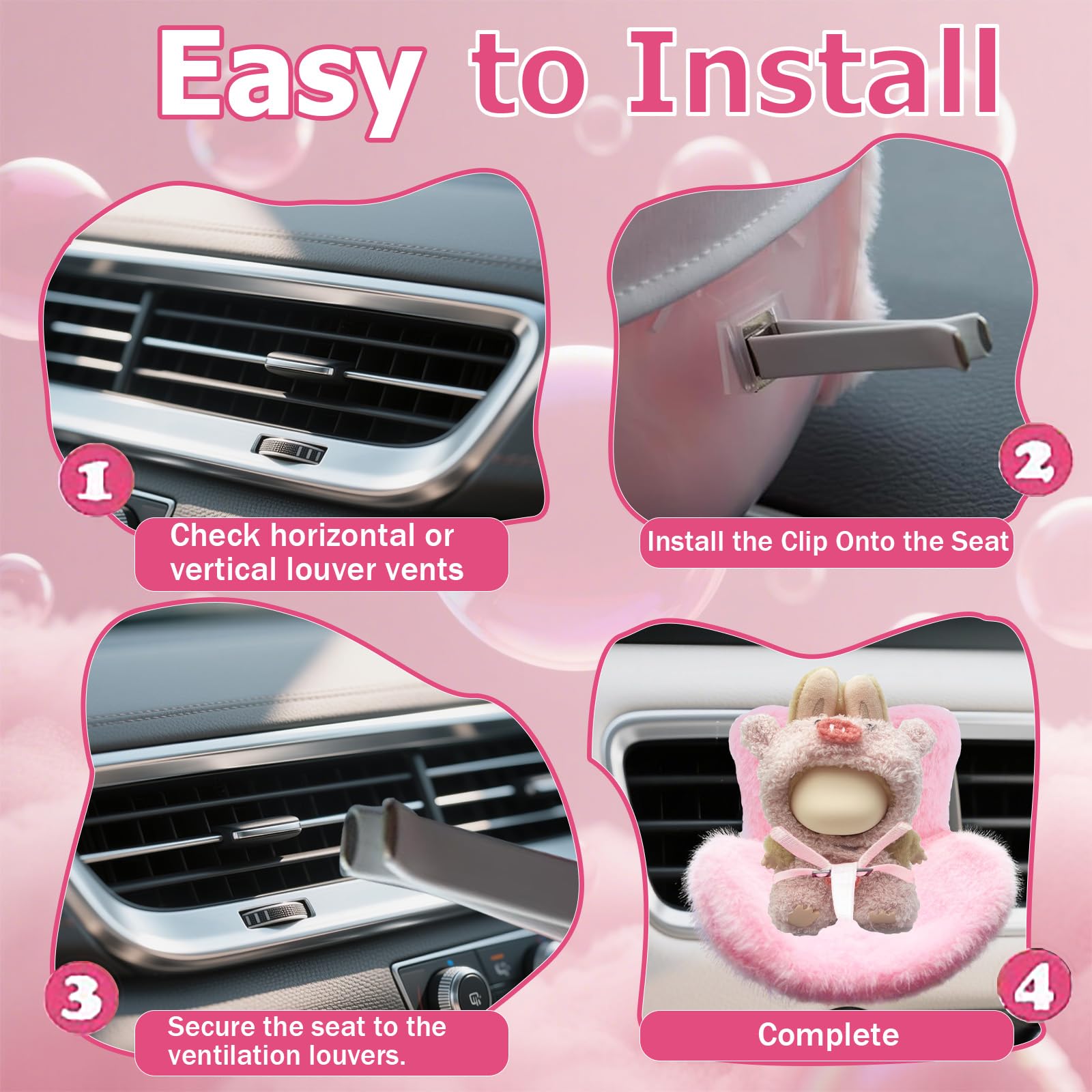 Plüsch Auto-Sicherheitssitz Für Puppen – Rosa, Mit Gurt & Kissen, Für 10–17 Cm Puppen, Witziges Auto-Accessoire