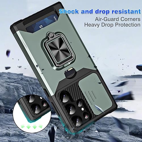 Miniatura 3 de Qshare Funda para Samsung Galaxy S23 Ultra, anillo giratorio de 360, con cubierta de cámara deslizante, a prueba de golpes y caídas, para Samsung