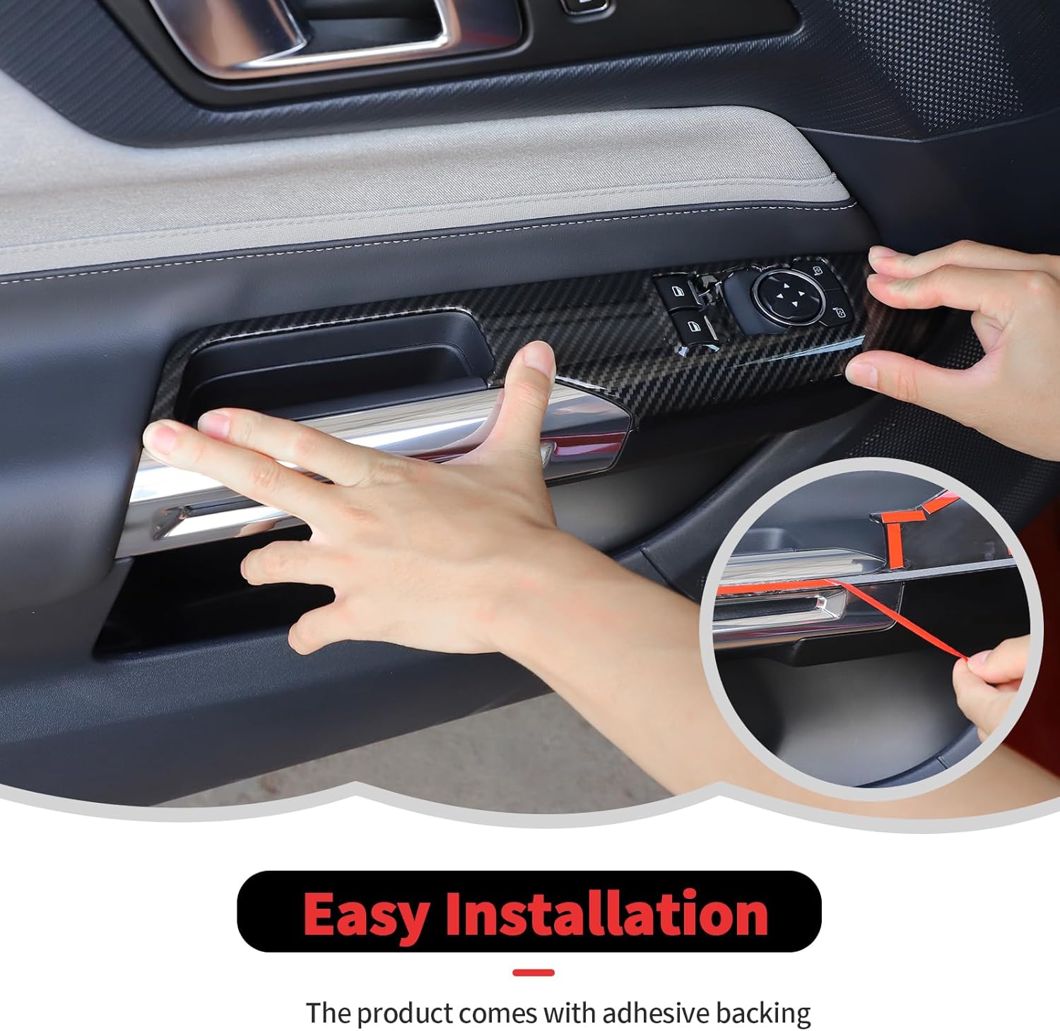 RT-TCZ Inner Door Handle Cover Window Lift Switch Panel Cover Kit Trim Decoration Interior Accessories for Ford Mustang 2015-2025,Carbon Fiber