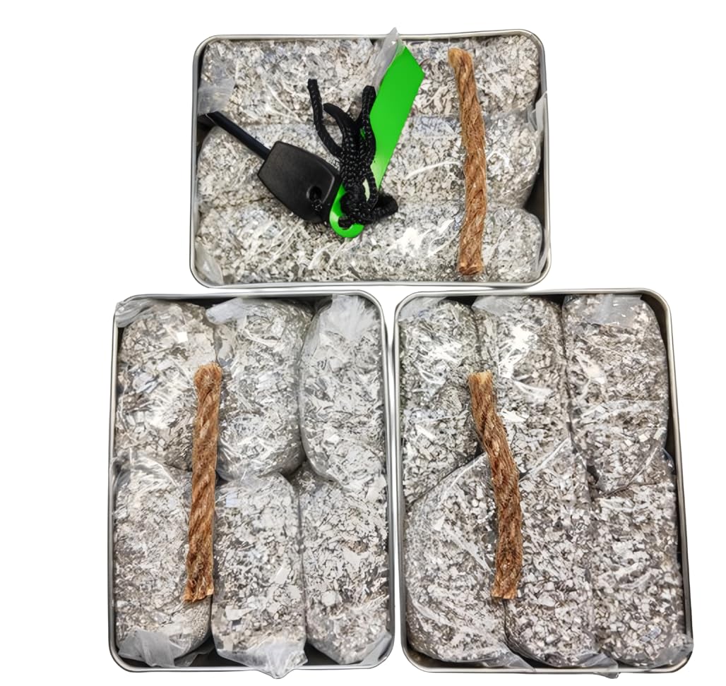 eGreenEmergency Fire Starter Magnesium 6 Bags for Camping Hiking Bushcraft Hurricane Storm Outages Outdoor Portable + Free Wax Infused Jute Rope & Tin Container (18 Bags + Rope, Portable)