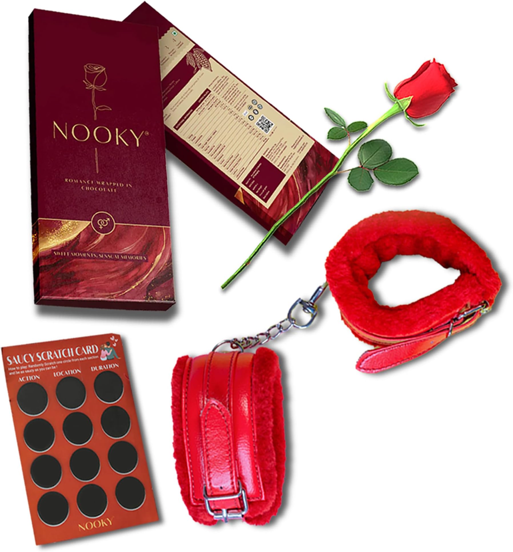 Nooky Dark Chocolate premium bundle for Men and Women – A Thoughtfully Curated Set to Enhance Mood and Celebrate Anniversaries, Honeymoons, Valentine’s Day, or Romantic Date Nights 5 in 1
