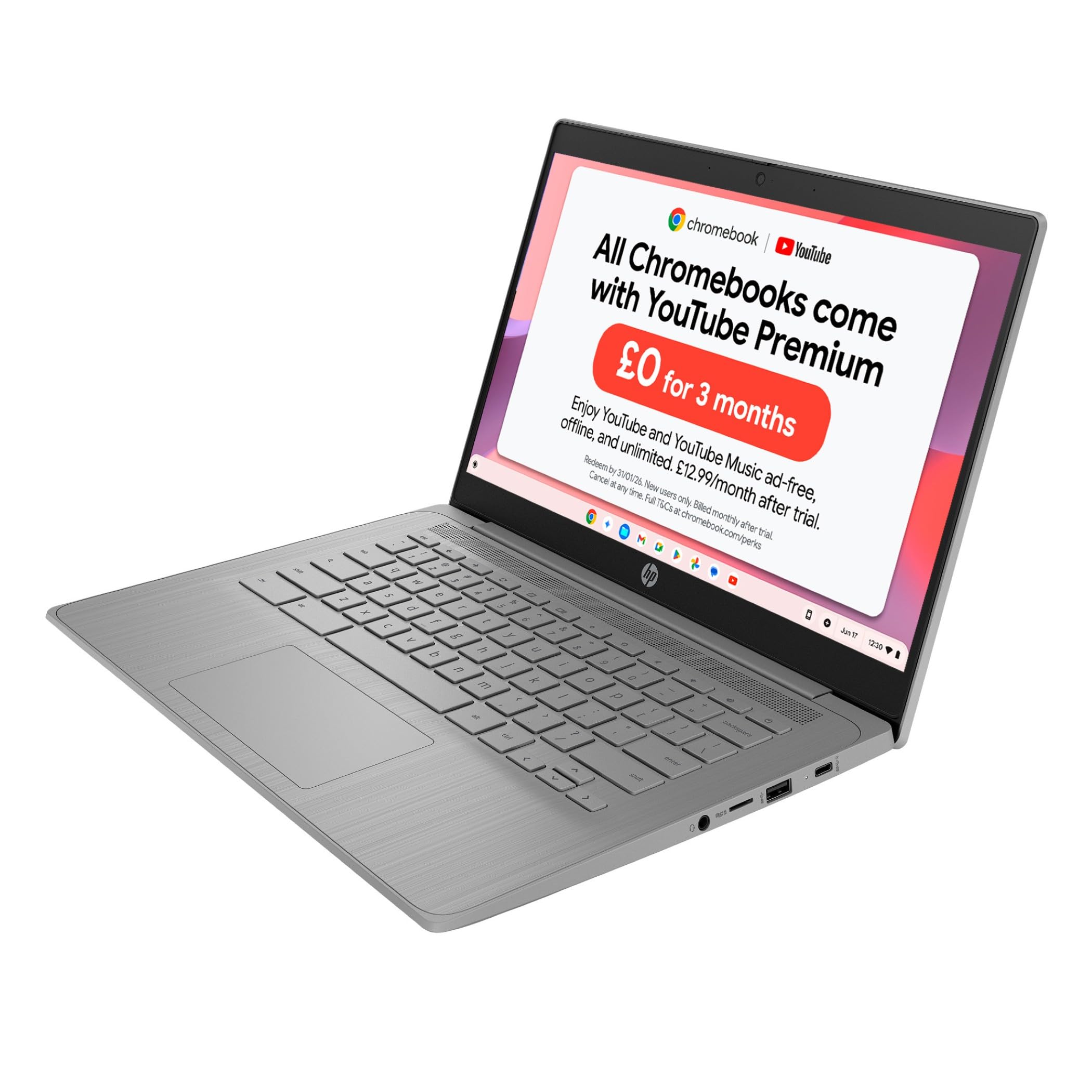 HP Chromebook 14" | Intel Celeron N4500 Processor | 4GB RAM | 64GB eMMC | Intel UHD Graphics | HD Anti-glare Display | Chrome OS | Dual Speakers | USB-C Fast Charging | Modern Grey | 14a-ne1000sa — view 12