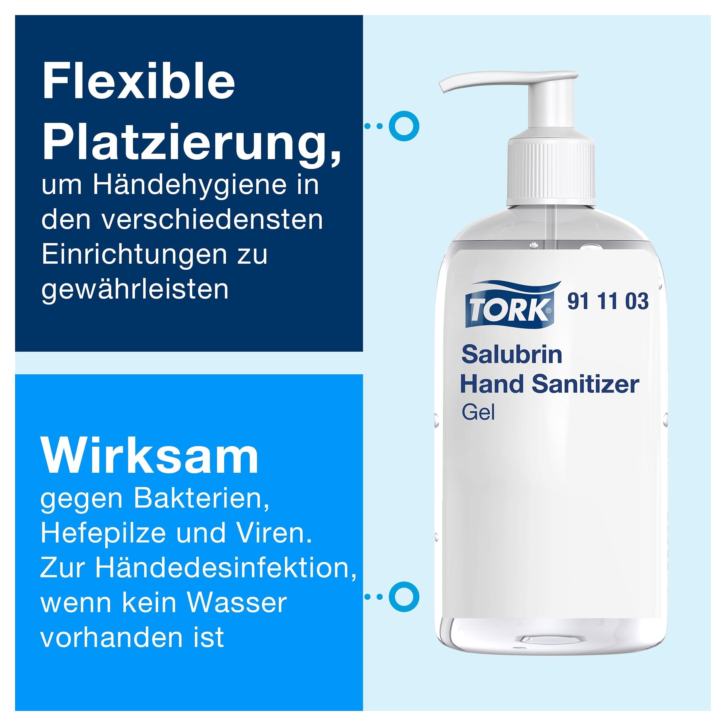 Tork Feuchtigkeitsspendendes Salubrin Händedesinfektionsgel Pumpflasche, EN 1500 und EN 14476, 8 × 500 ml, 911103